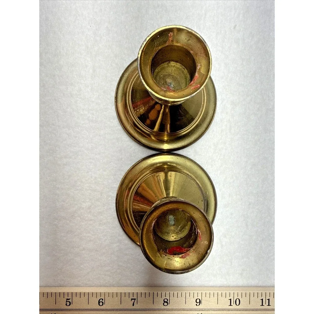 Solid Brass Candlestick Holders Set of 2 Small Taper Candle Holders Vintage